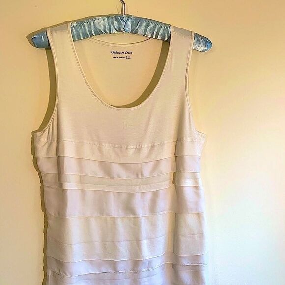 Mixed Media Layered Cream Tank Top - Picture 3 of 6
